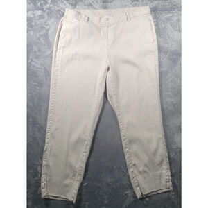 J. Jill Womens Large Linen Blend Pants Mid Rise Tapered Beige Stretch